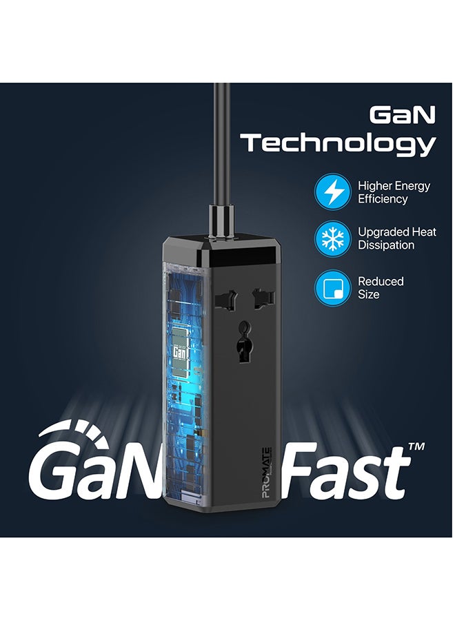 بروميت وصلة طاقة GaNFast 5 في 1 متعددة المنافذ بقدرة 65 وات مع مقبس تيار متردد بقدرة 2500 وات أسود  - Image 3
