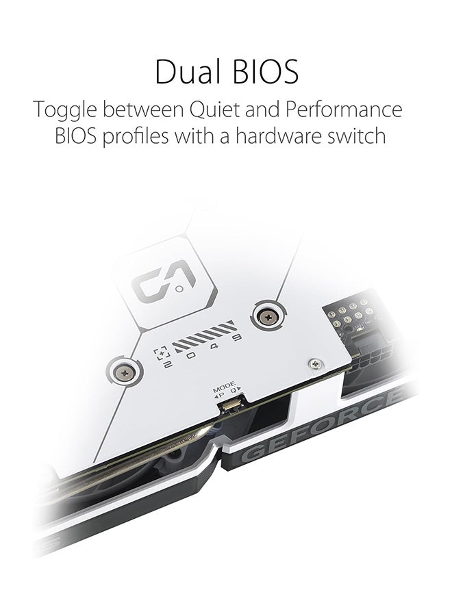 Dual GeForce RTX 4060 OC White Edition 8GB GDDR6 (PCIe 4.0، 8GB GDDR6، DLSS 3، HDMI 2.1a، DisplayPort 1.4a، تصميم 2.5 فتحة، تصميم مروحة Axial-tech، تقنية 0dB، والمزيد) أبيض