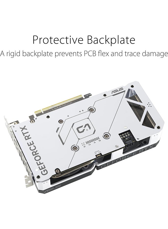 Dual GeForce RTX 4060 OC White Edition 8GB GDDR6 (PCIe 4.0، 8GB GDDR6، DLSS 3، HDMI 2.1a، DisplayPort 1.4a، تصميم 2.5 فتحة، تصميم مروحة Axial-tech، تقنية 0dB، والمزيد) أبيض