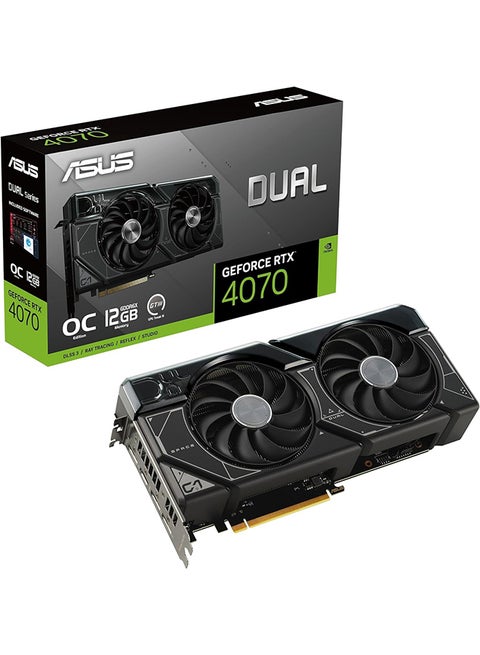Dual GeForce RTX 4070 OC Edition 12GB GDDR6X (PCIe 4.0, 12GB GDDR6X, DLSS 3, HDMI 2.1, DisplayPort 1.4a, 2.55-slot design, Axial-tech fan design, 0dB technology, and more) Black