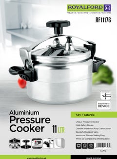 Royalford Aluminum Pressure Cooker- RF11176| Equipped with Multi-Safety Device and Unique Pressure Indicator Durable Aluminum Alloy Construction with Firm Handles 11Liters  - Image 5