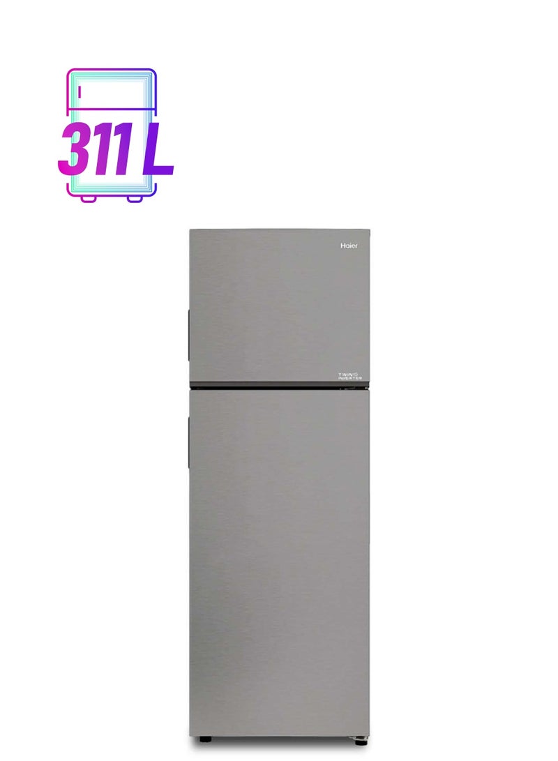 Haier Double Door Refrigerator 8.7Cu.ft, Freezer 3Cu.ft, 311 L, Twin Inverter HRF-355NS Silver  - Image 1