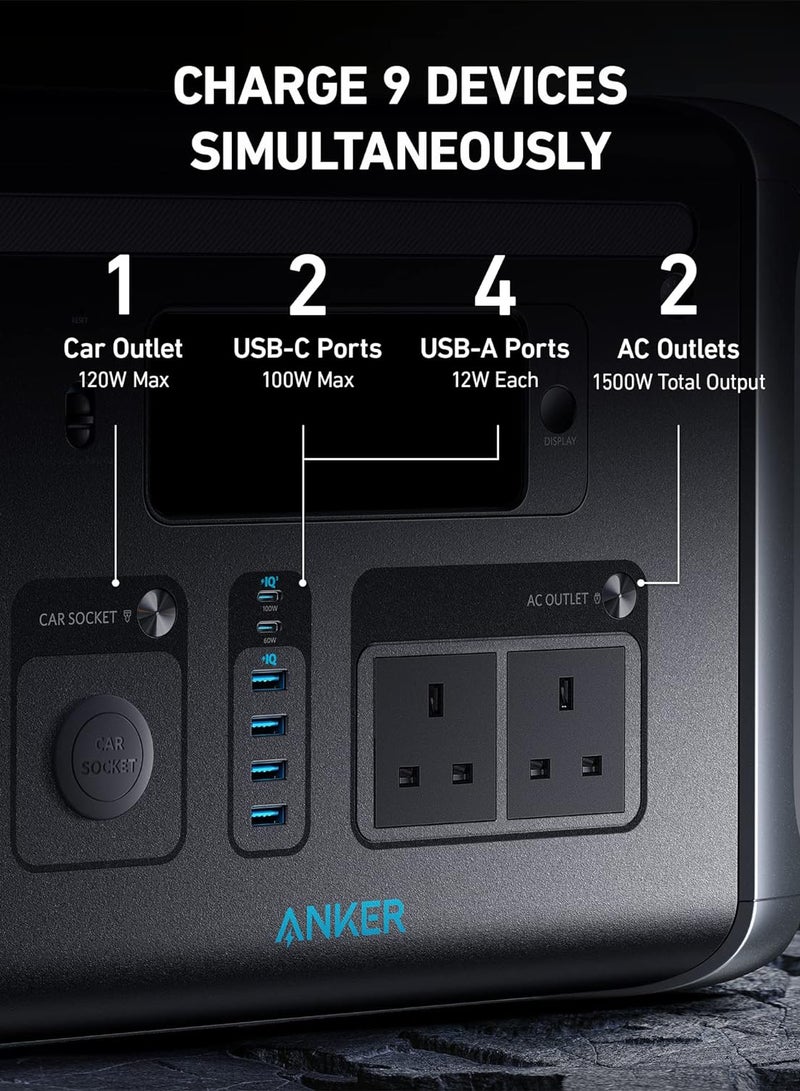 محطة طاقة محمولة Anker SOLIX F1200، PowerHouse 757، مولد للطاقة الشمسية 1500 واط، مولدات بطارية 1229 واط في الساعة للاستخدام المنزلي، محطة طاقة LiFePO4 للتخييم في الهواء الطلق، وRVs (لوحة شمسية اختيارية)