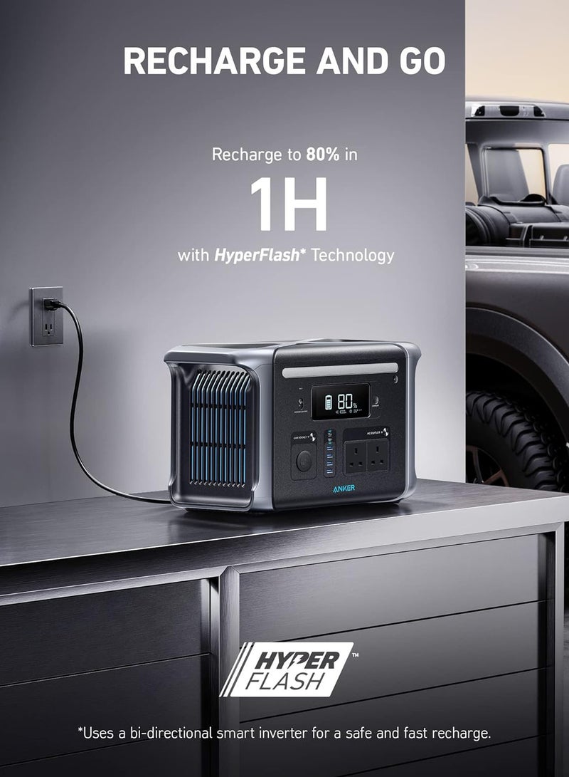 محطة طاقة محمولة Anker SOLIX F1200، PowerHouse 757، مولد للطاقة الشمسية 1500 واط، مولدات بطارية 1229 واط في الساعة للاستخدام المنزلي، محطة طاقة LiFePO4 للتخييم في الهواء الطلق، وRVs (لوحة شمسية اختيارية)