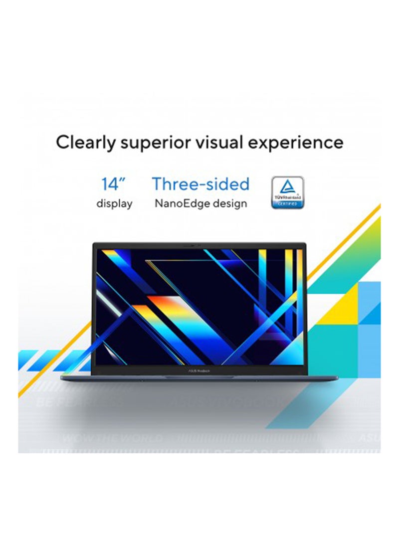ASUS - Vivobook 14 Powered Intel Core i7-1355U Processor 1.7 GHz 12MB Cache, Up To 5.0 GHz, 10 Cores, 12 Threads With 16GB RAM, 512GB M.2 NVMe PCIe 4.0 SSD, Intel UHD Graphics, 14-Inch FHD English/Arabic Quiet Blue - Image 1