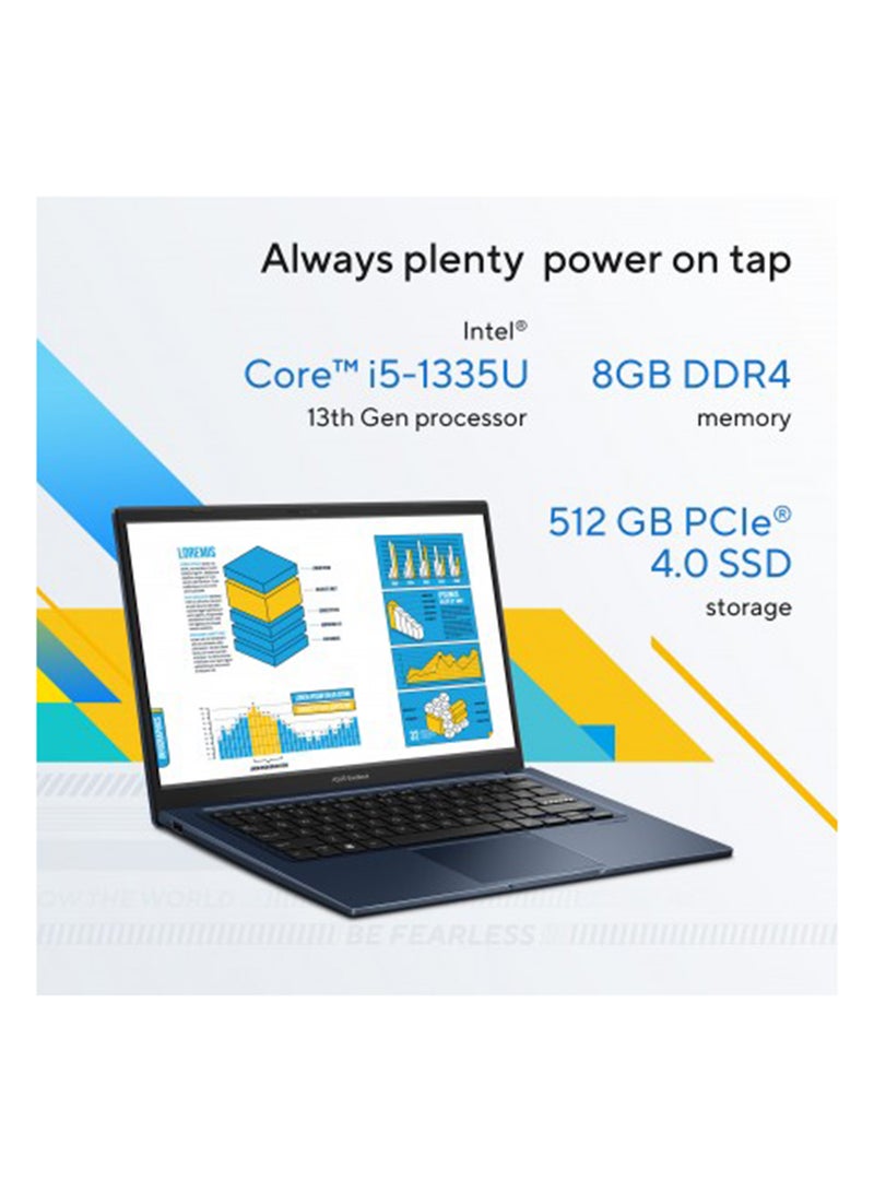 ASUS - Vivobook 14 Slim Laptop With 14-Inch Display, Core i5-1335U Processor/8GB RAM/512GB SSD/Intel UMA Graphics/Windows 11 Home English/Arabic Quiet Blue (Upgraded Version) - Image 1