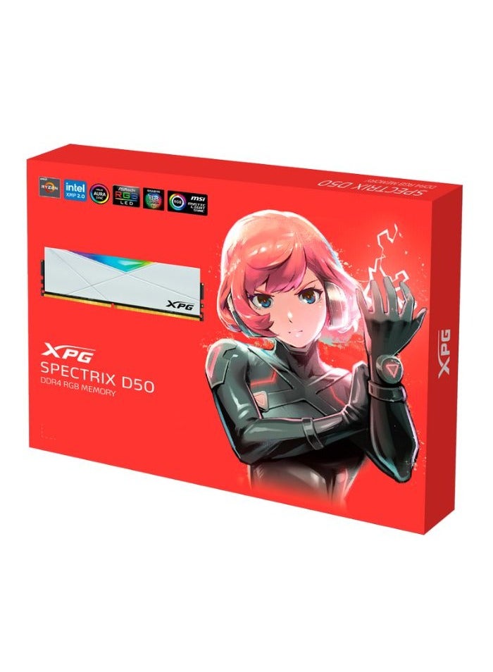 XPG - ADATA XPG SPECTRIX DDR4 D50 RGB 16GB (2x8GB) 3200MHz PC4-25600 U-DIMM 288-Pins Desktop Memory CL16 Kit White - Image 1