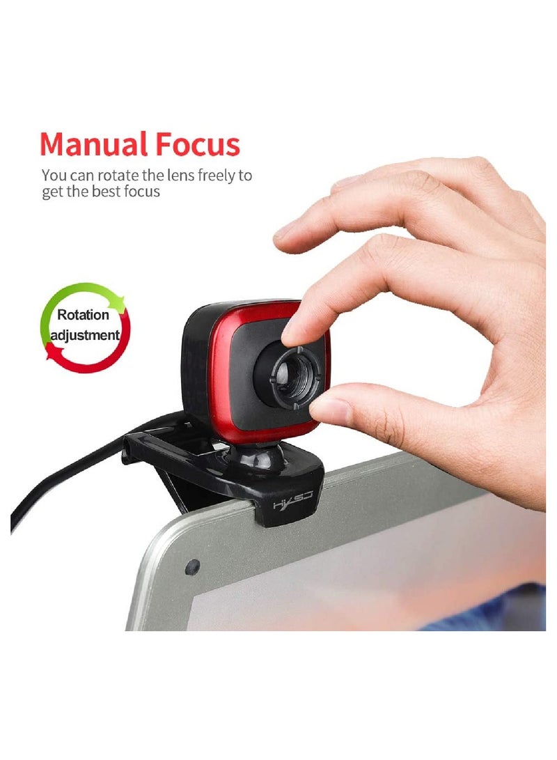 HXSJ - A849 USB Web Camera 480P Computer Camera Manual Focus Webcam with Sound-absorbing Microphone for PC Laptop Red/Black - Image 1