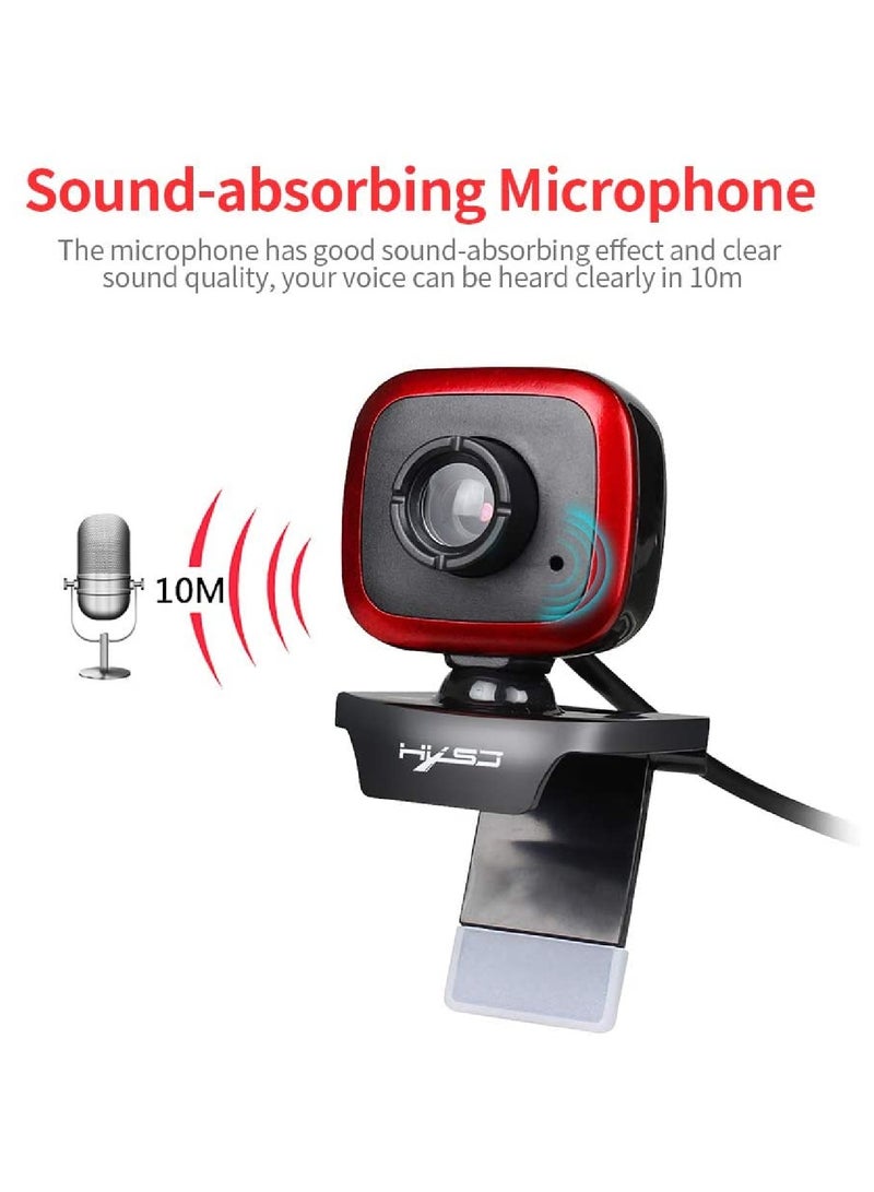 HXSJ - A849 USB Web Camera 480P Computer Camera Manual Focus Webcam with Sound-absorbing Microphone for PC Laptop Red/Black - Image 1