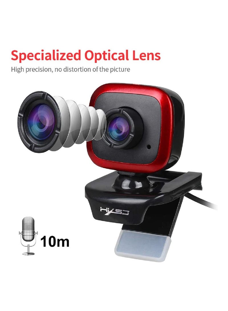 HXSJ - A849 USB Web Camera 480P Computer Camera Manual Focus Webcam with Sound-absorbing Microphone for PC Laptop Red/Black - Image 1