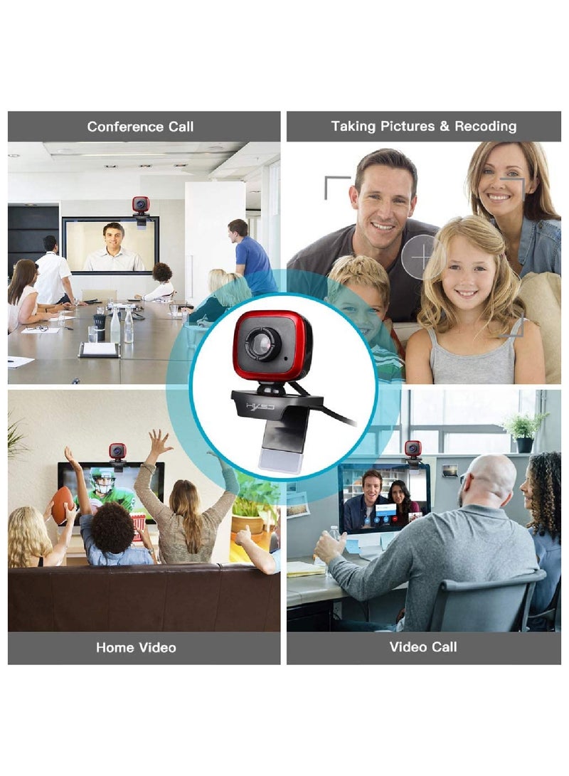 HXSJ - A849 USB Web Camera 480P Computer Camera Manual Focus Webcam with Sound-absorbing Microphone for PC Laptop Red/Black - Image 1