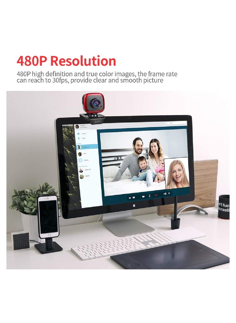 HXSJ - A849 USB Web Camera 480P Computer Camera Manual Focus Webcam with Sound-absorbing Microphone for PC Laptop Red/Black - Image 1