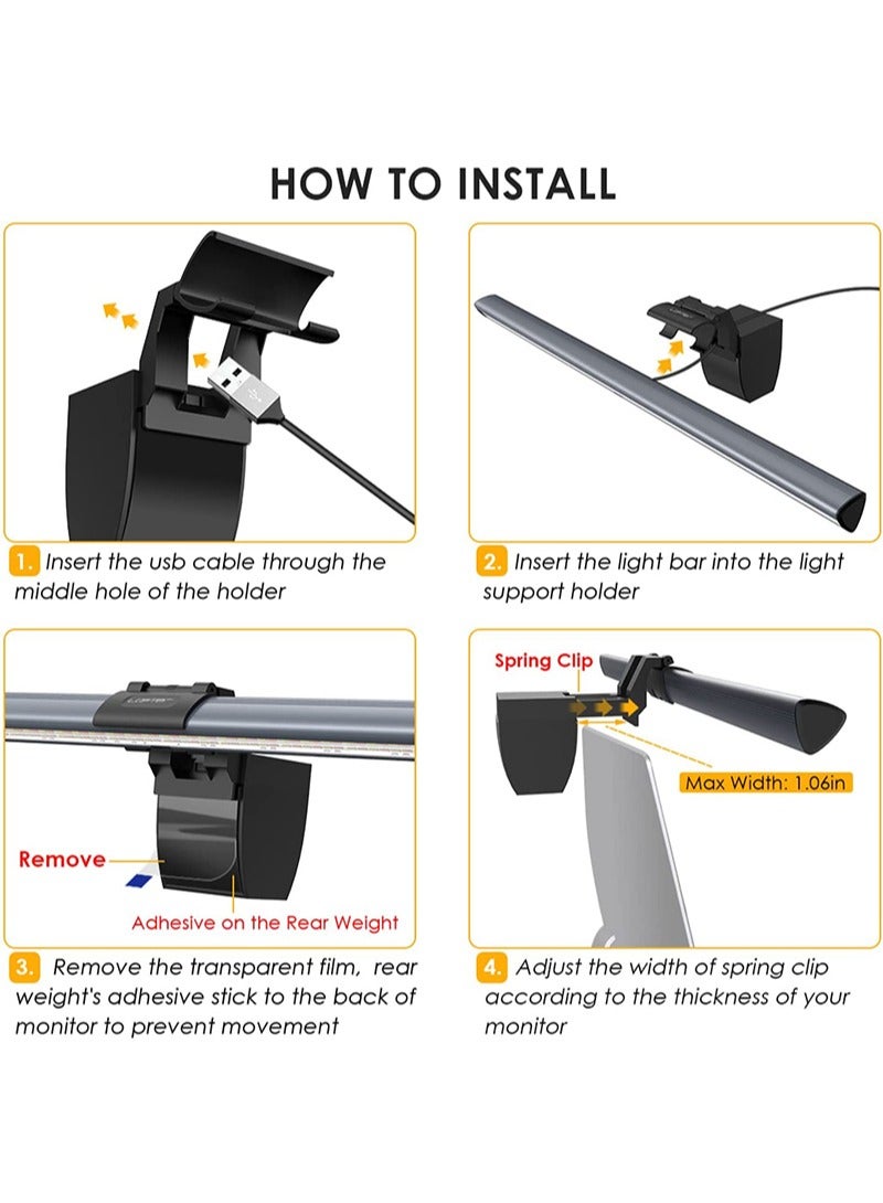 Flash Hawk - Computer Monitor Lamp Screen Light For Office/Home/Gaming/Desk With Adjustable Brightness/Color Temperature Black - Image 1
