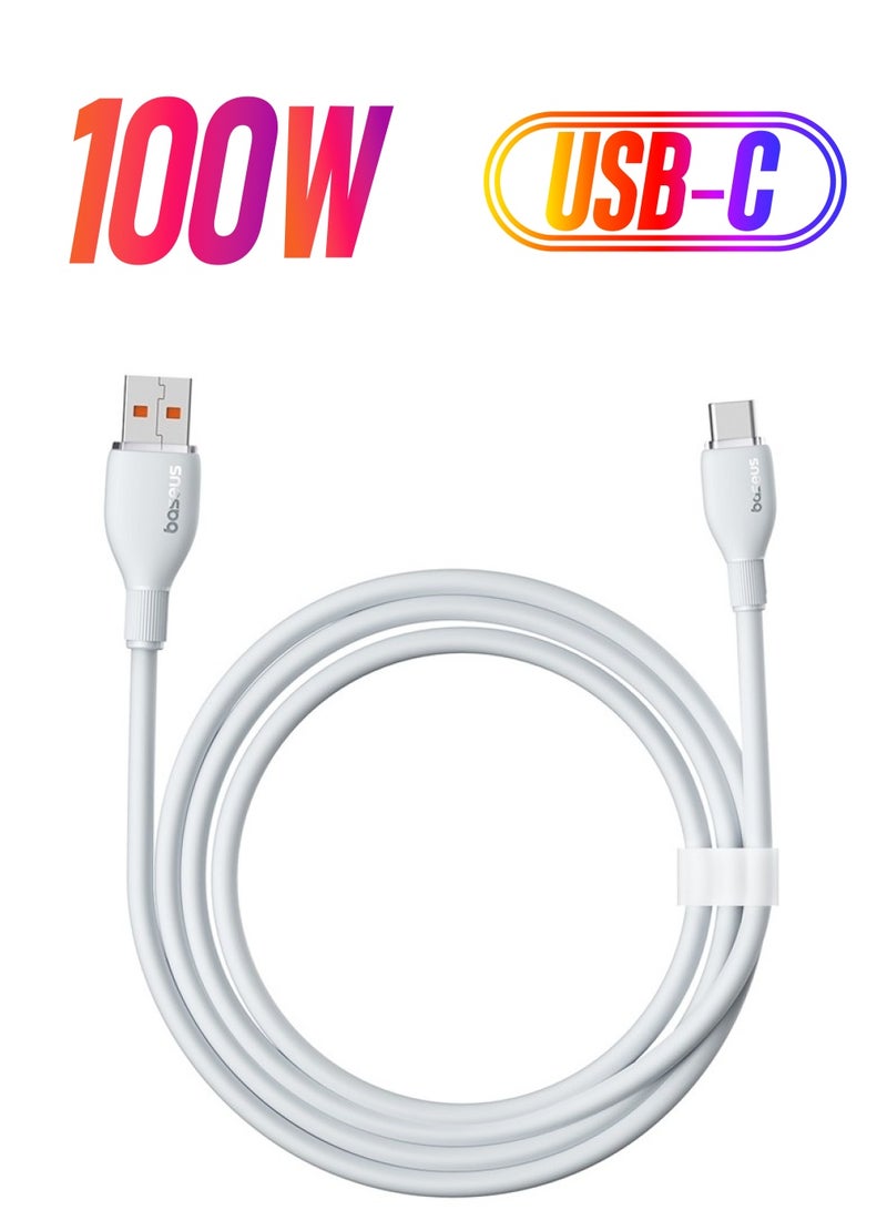 Baseus 100W USB A To USB C Charger Cable, (1.2M) 6A PD Fast Charging Data Cable Type C Cable For iPhone 15/15 Plus/15 Pro Max/MacBook Pro Samsung S22/21/20/Note20 And All Type-C Mobile Phone White  - Image 1