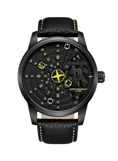 Men's Analog Round Shape Leather Wrist Watch PEWJA0022101 - 46 Mm