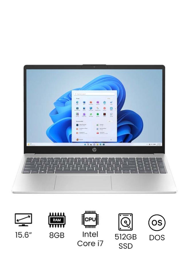 إتش بي لابتوب 15-fd0019nx بشاشة مقاس 15.6 بوصة كاملة الوضوح (1080 × 1920)، ومعالج إنتل كور i7-1355U/ وذاكرة وصول عشوائي رام سعة 8 جيجابايت/ ومحرك أقراص اس اس دي سعة 512 جيجابايت ام.2/ بدون ويندوز/ وبطاقة رسومات انتل ايريس اكس اي الإنجليزية/العربية فضي طبيعي  - Image 1
