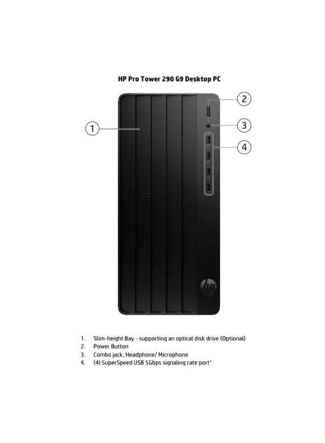 HP - 290 G9 Desktop Pro Tower With Intel Core i3-12100 Processor/4GB Ram/256GB SSD/DOS(Without Windows)/Intel UHD Graphics 730 With DVD-Writer, Wi-Fi Bluetooth Black - Image 1