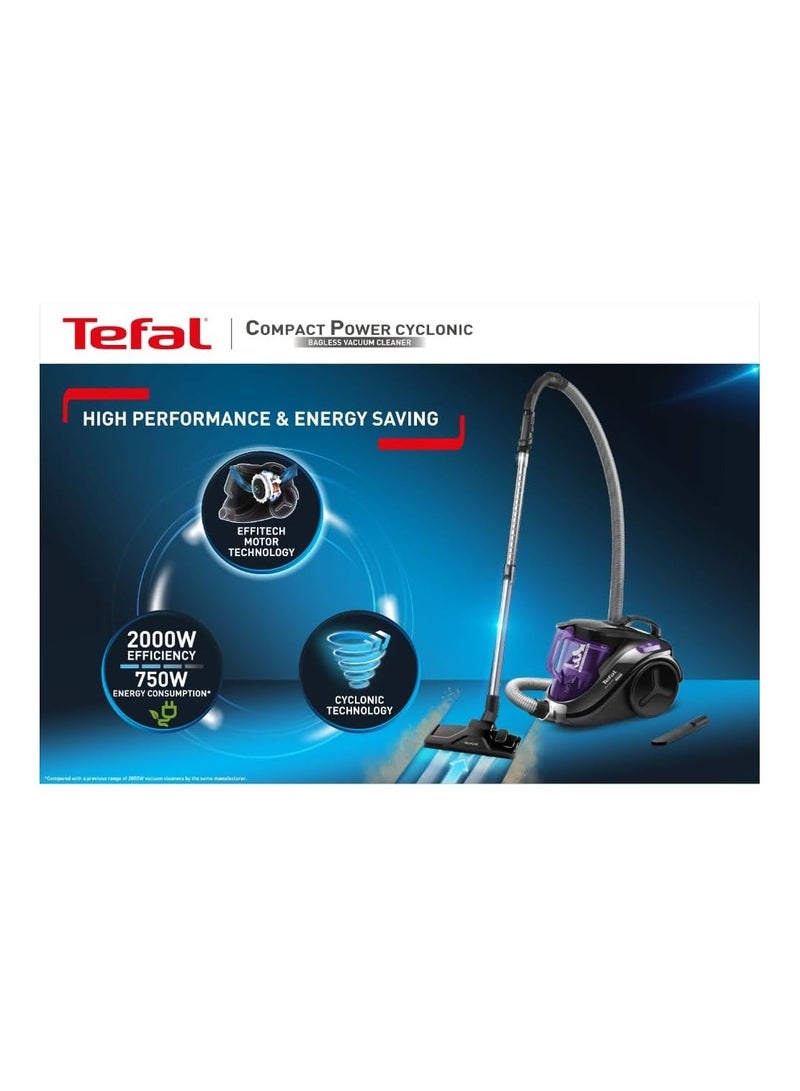Tefal Compact Power Vacuum Cleaner, Bagless, 750W=2000W, 1,5L Capacity, Black/Purple - TW3719EG 2000 W TW3719EG Multicolour - Image 4