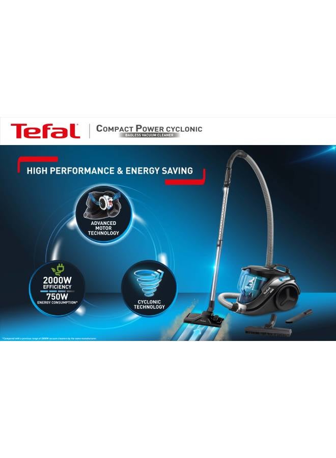 Tefal - Compact Power Vacuum Cleaner, Bagless,  1.5L Capacity, 2000 W TW3751EG Black / Blue - Image 1