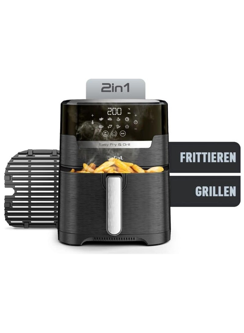 Tefal - Easy Fry And Grill Hot Air Fryer 2 In 1 Technology Air Fryer And Grill Digital Display For 6 Servings 8 Cooking Programs Energy Saving Without Oil 4.2 L 1550 W EY5058 Black - Image 1