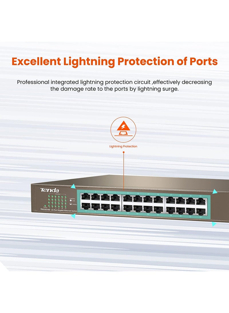 Tenda TEG1024D With 24-Port 10/100/1000 Gigabit Switch Brown  - Image 2