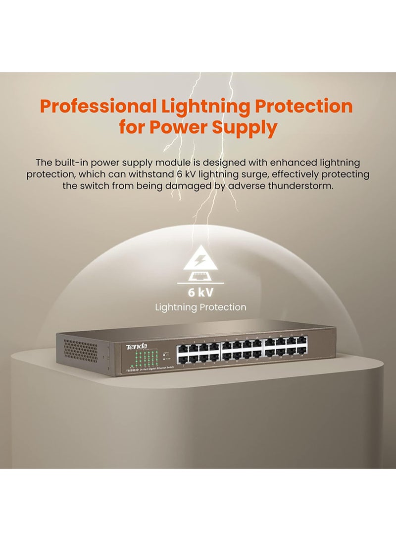 Tenda TEG1024D With 24-Port 10/100/1000 Gigabit Switch Brown  - Image 3