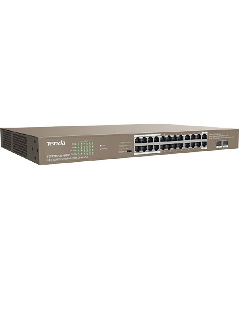 Tenda TEG1126P-24-410W 24GE + 2SFP Ethernet Switch With 24-Port PoE Brown  - Image 1