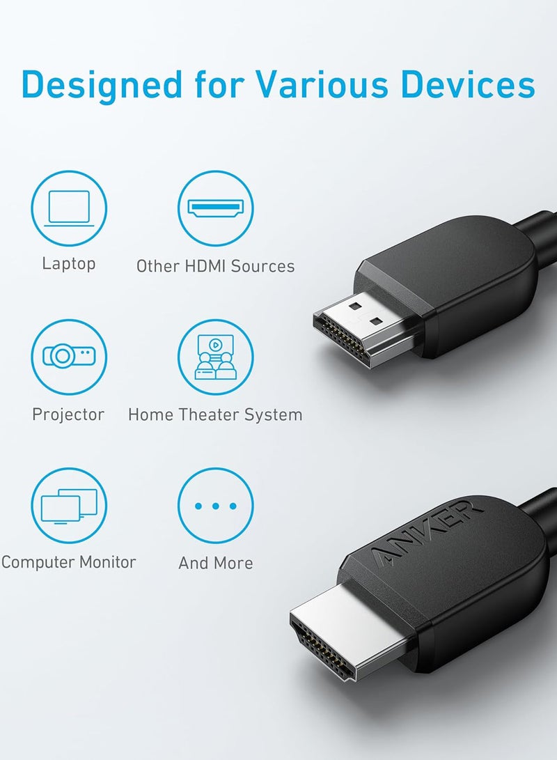 Anker - 8K@60Hz HDMI Cable, 3 ft Ultra HD 4K@120Hz HDMI to HDMI Cord, 48 Gbps Certified Ultra High-Speed Durable Cable with HDMI 2.1 and HDR, Compatible with PlayStation 5, Xbox, Samsung TVs, and More Black - Image 1