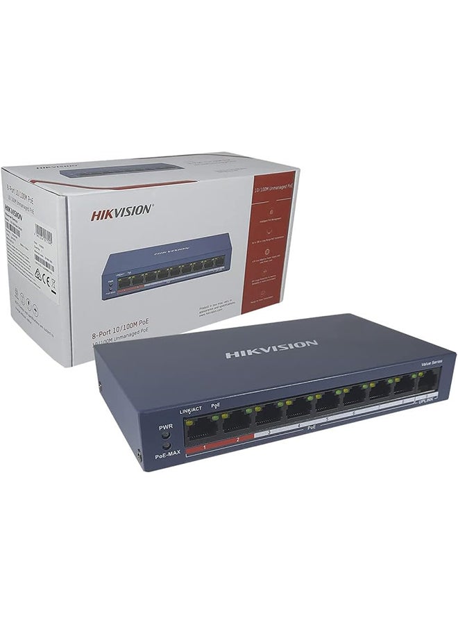 هيك فيجن - HIK VISION DS-3E0109P-E 8 Port Fast Ethernet Unmanaged POE Switch Black - Image 1