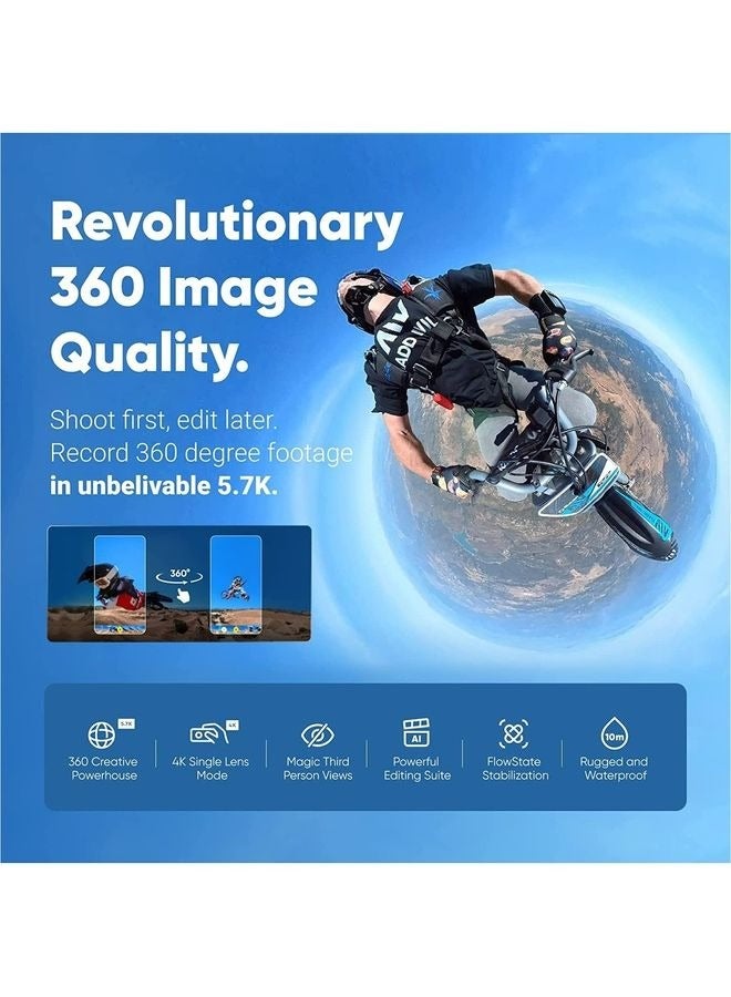 Insta360 - Insta360 X3 Waterproof 360 Action Camera With 1/2" 48MP Sensor 5.7K 360 Active HDR Video 72MP 360 Photo 4K Single Lens Stabilized 2.29-Inch Touch Screen - Image 1