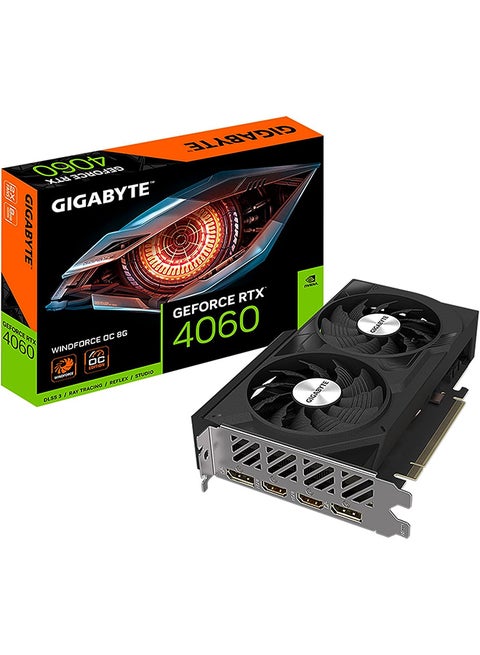بطاقة رسومات GeForce RTX 4060 WINDFORCE OC 8G، 2X WINDFORCE Fans، 8 جيجابايت 128 بت GDDR6، بطاقة فيديو GV-N4060WF2OC-8GD أسود