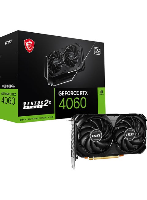 GeForce RTX 4060 Ventus 2X OC Graphics Card, 8GB GDDR6 128-Bit Memory, 2490MHz Boost Clock, 17 Gbps Memory Speed, 3072 CUDA Cores, PCIe Gen4 x8, DisplayPort / HDMI | 912-V516-012 Black