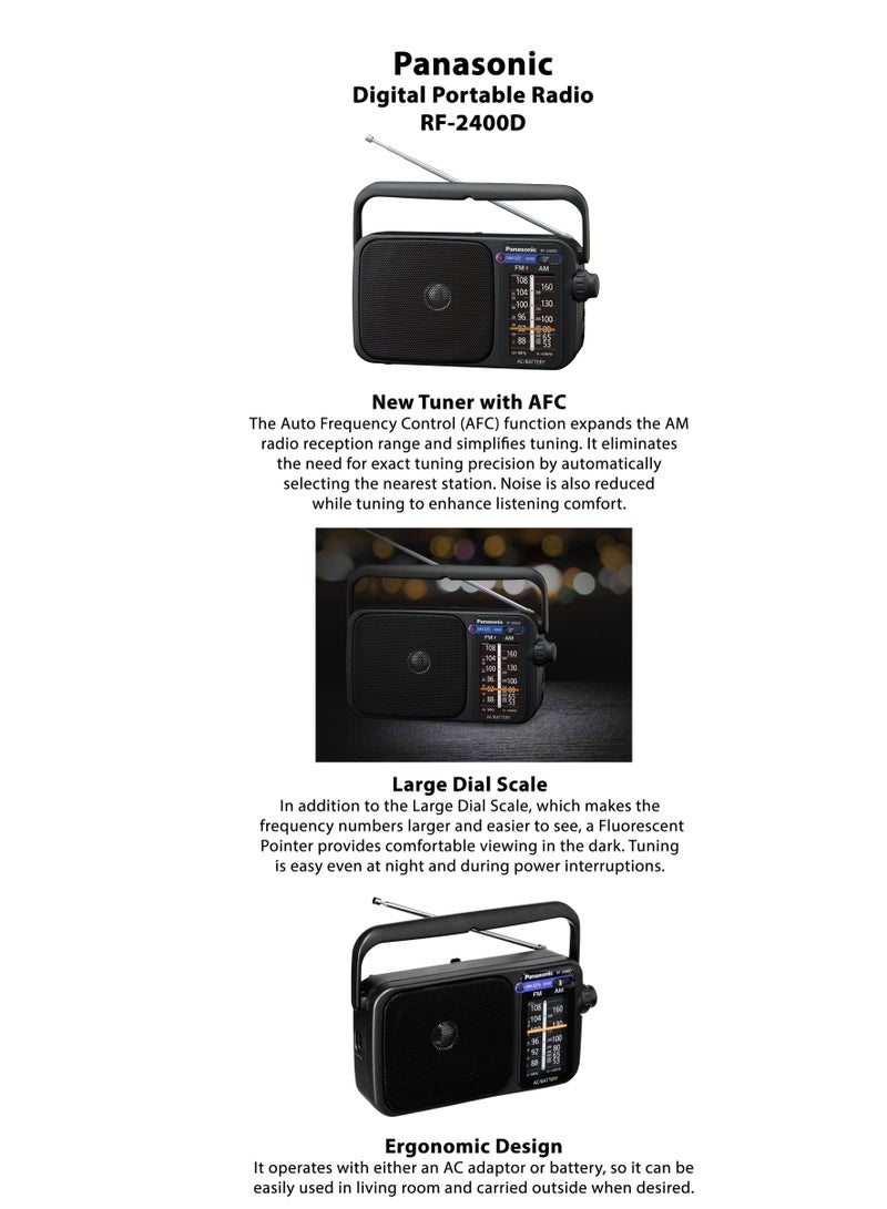 Panasonic - Digital Portable FM/AM Radio With Tuner And AC Or DC Operation RF-2400D Black/Noir - Image 1