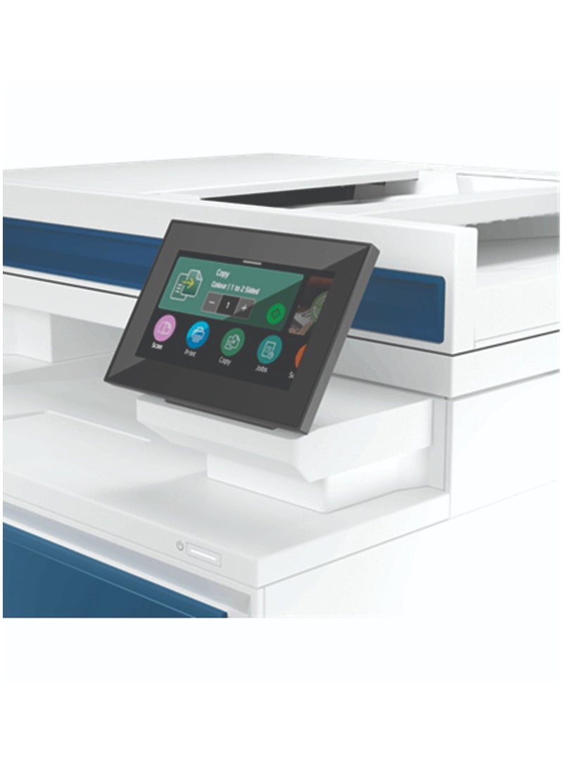 إتش بي - طابعة 4303fdw Color LaserJet Pro MFP، طباعة، نسخ، مسح ضوئي، فاكس، سرعة طباعة تصل إلى 35 صفحة في الدقيقة، طباعة تلقائية على الوجهين، دقة تصل إلى 600 × 600 نقطة في البوصة، شاشة WLED مقاس 4.3 بوصة، ماسح ضوئي مسطح أزرق/أبيض - Image 1