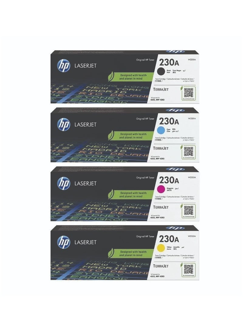 HP 230A Full Set Original LaserJet Toner For Use Pro 4203, 4303 Black,Cyan,Magenta,Yellow  - Image 1