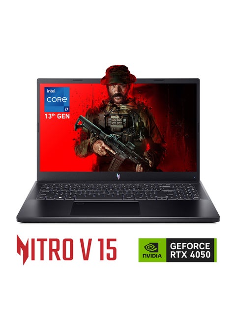 Nitro V ANV15 Gaming Laptop 15.6 Inch Full HD IPS 144Hz Display, Intel Core i7-13620H 10 Cores/16GB DDR5 RAM/1TB SSD Storage/6GB NVIDIA GeForce RTX 4050 Graphics/Windows 11 Home/ English/Arabic Obsidian Black