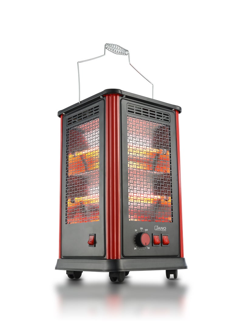 جانو سخان كهربائي - 5 جوانب تسخين - 10 عناصر تسخين كواتز - مع مقبض وعجلات للحركة السهلة - 2000 واط - JN07002 - Image 2