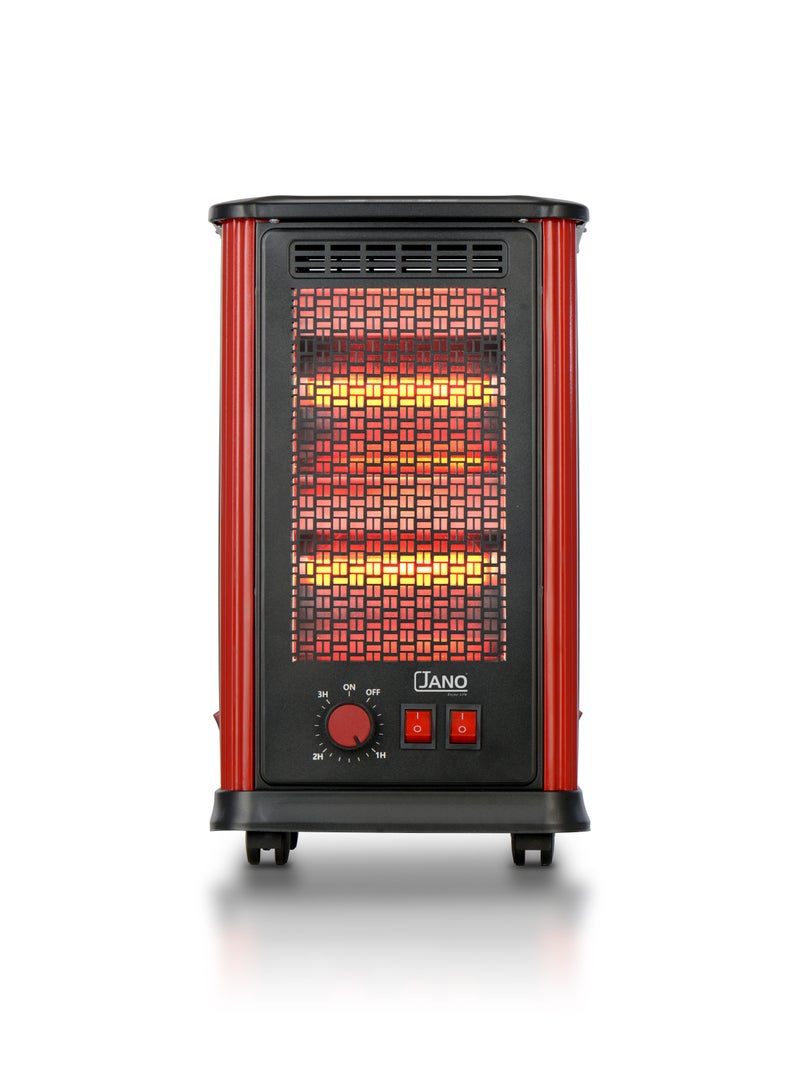 جانو سخان كهربائي - 5 جوانب تسخين - 10 عناصر تسخين كواتز - مع مقبض وعجلات للحركة السهلة - 2000 واط - JN07002 - Image 3