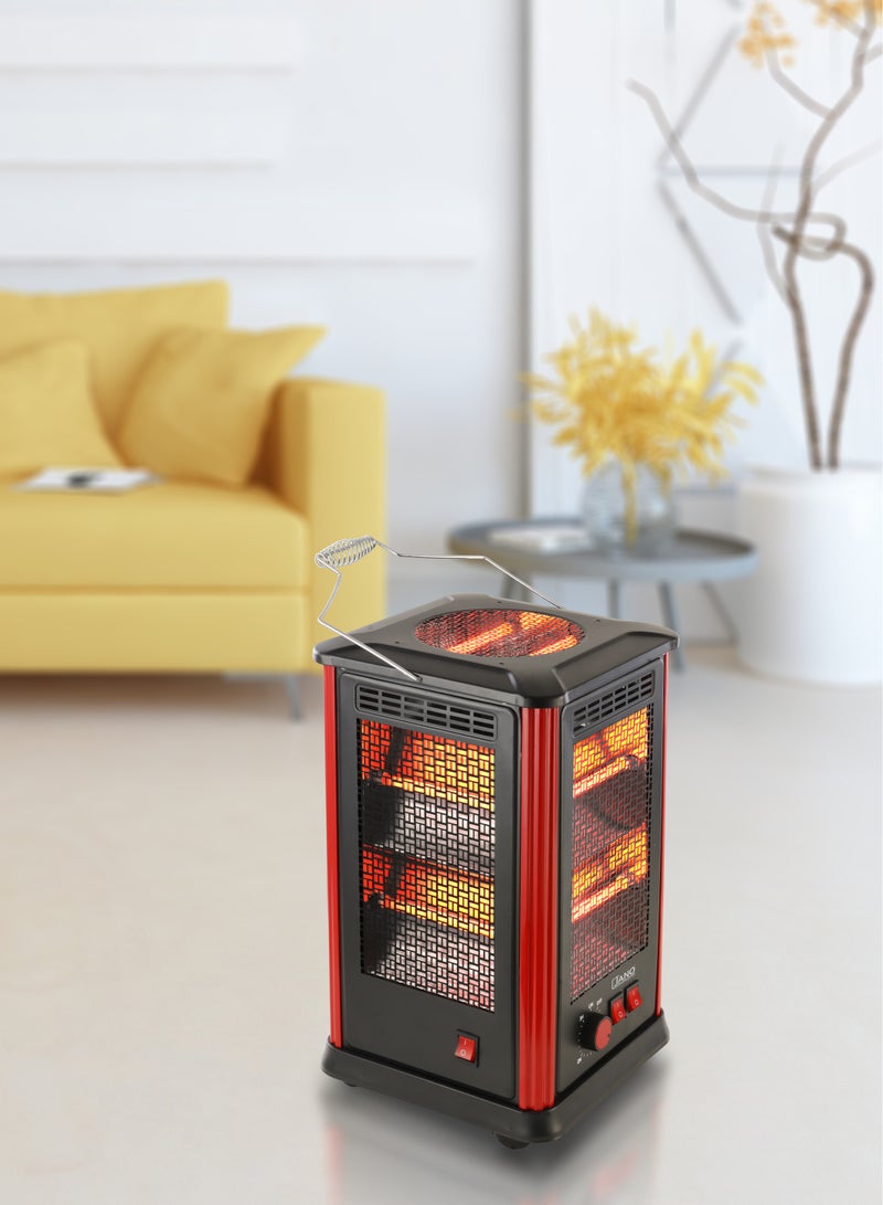 جانو سخان كهربائي - 5 جوانب تسخين - 10 عناصر تسخين كواتز - مع مقبض وعجلات للحركة السهلة - 2000 واط - JN07002 - Image 5