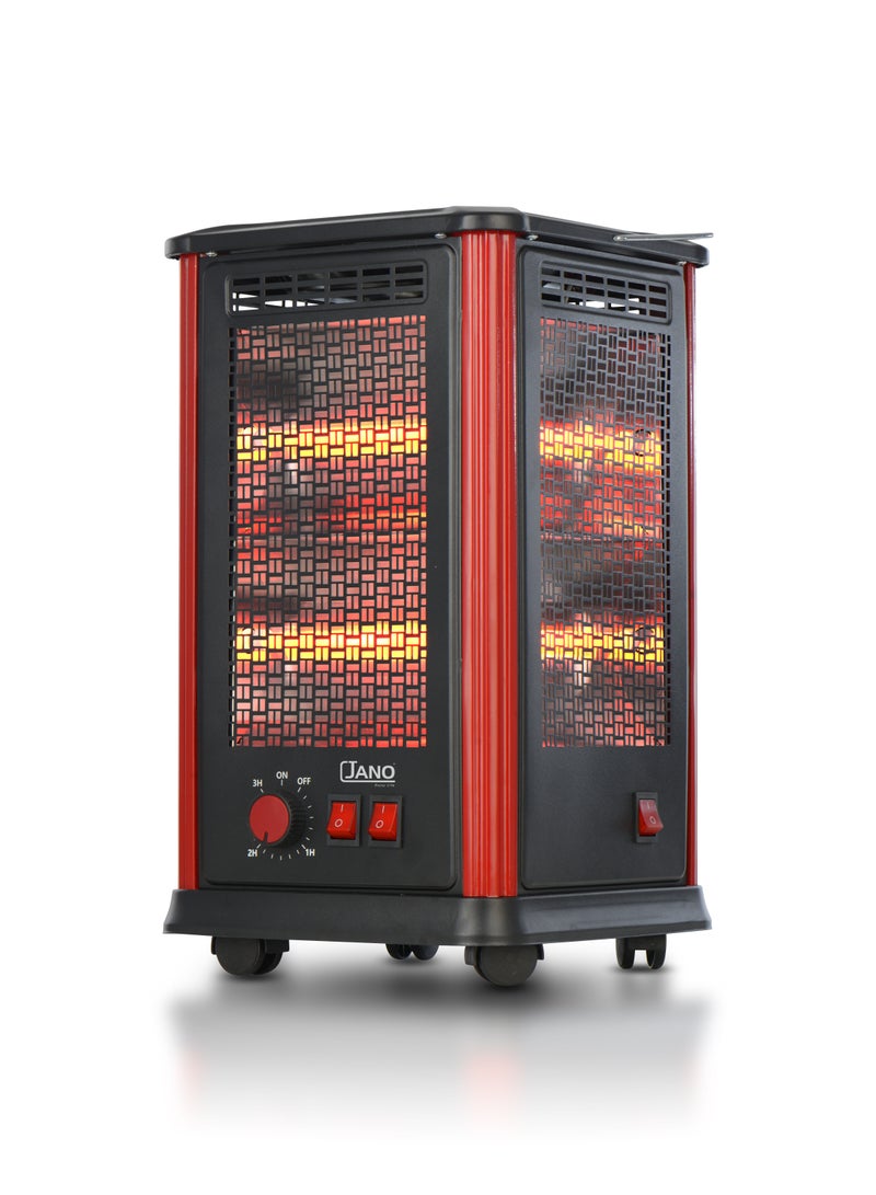 جانو سخان كهربائي - 5 جوانب تسخين - 10 عناصر تسخين كواتز - مع مقبض وعجلات للحركة السهلة - 2000 واط - JN07002 - Image 1