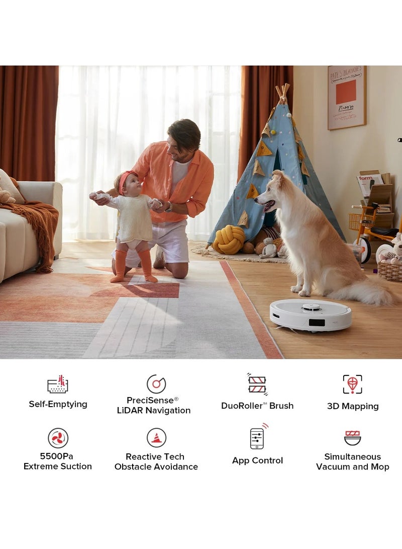 roborock - Q8 Max+ Robotic Vacuum And Mop, Self-Emptying, Hands-Free Cleaning For Up To 7 Weeks, Reactive Tech Obstacle Avoidance, 5500 Pa Suction, DuoRoller Brush, APP-Controlled Mopping 74 W Q8MP02-00 White - Image 1