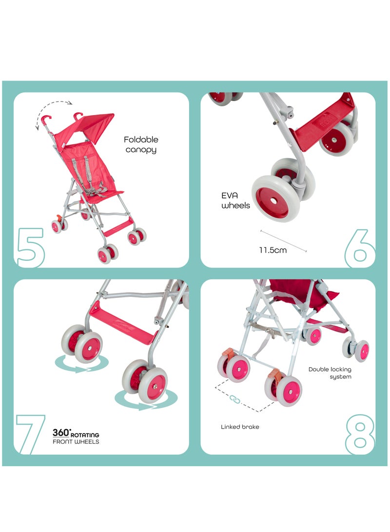 Moon Jet Ultra Light Weight Fold Buggy Stroller Buggy - Pink - Image 3