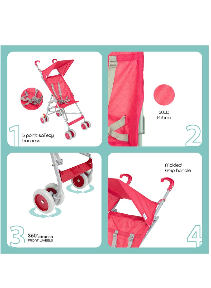 Moon Jet Ultra Light Weight Fold Buggy Stroller Buggy - Pink - Image 2