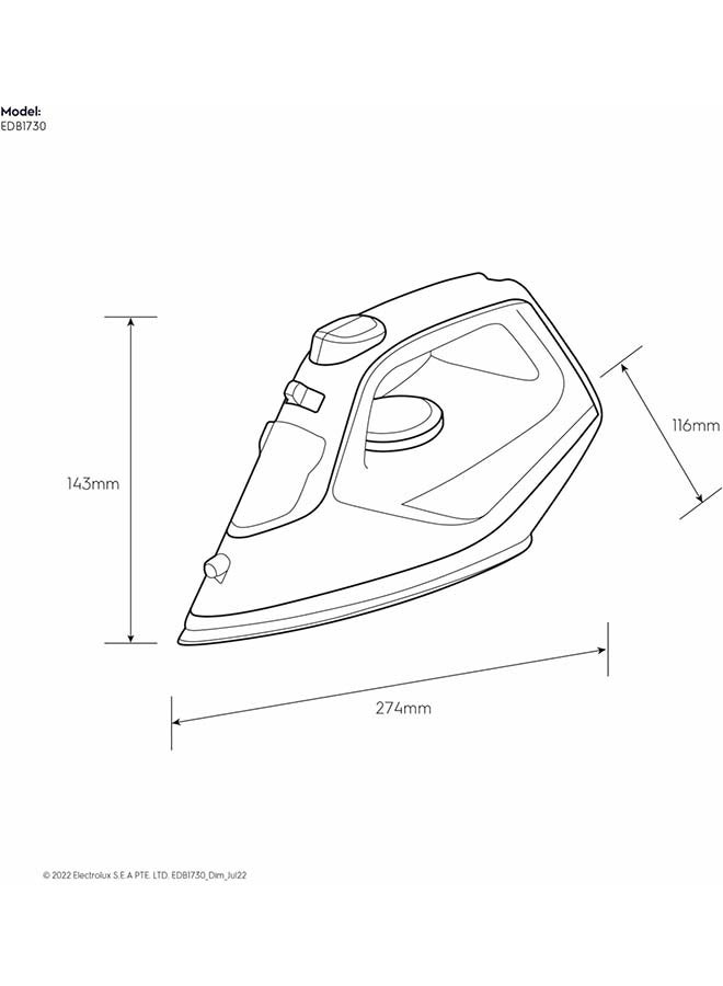 Electrolux - Steam Iron With Powerful Steam Shot, Ceramic Sole Plate, Anti Calc Drip Self Clean And Auto Shutoff, Automatic Steam Adjustment, Safe Touch Indicator, Light Weight-Easy To Use 250 ml 2300 W EDB1730 Blue - Image 1