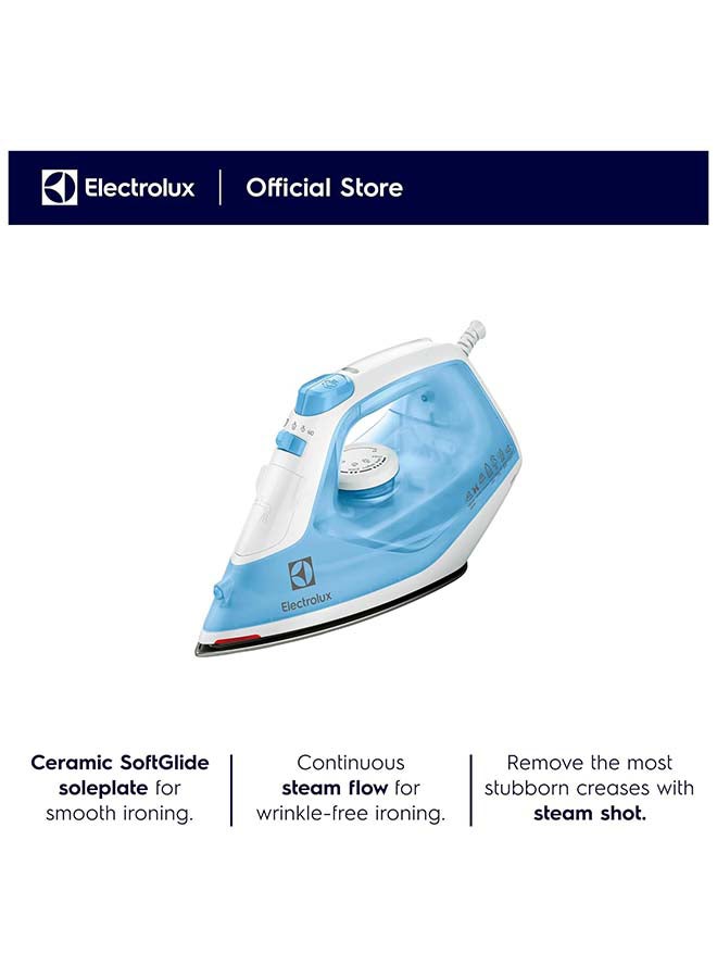 Electrolux - Steam Iron With Powerful Steam Shot, Ceramic Sole Plate, Anti Calc Drip Self Clean And Auto Shutoff, Automatic Steam Adjustment, Safe Touch Indicator, Light Weight-Easy To Use 250 ml 2300 W EDB1730 Blue - Image 1