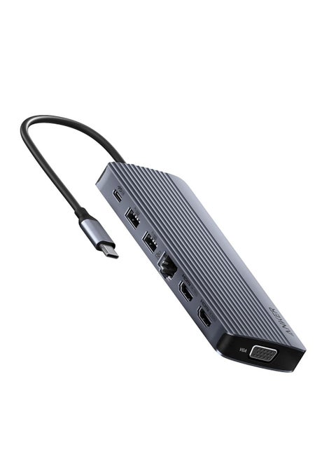 USB C Hub, Triple Display USB-C Hub (14-in-1), 4K@60Hz HDMI with 100W Max Power Delivery, 5 Gbps USB-C and USB-A Data Ports, For Macbook, Lenovo, Dell XPS, HP Laptops, and More gray