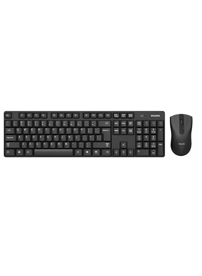Philips C501 Wireless Combo , Office 2.4GHz Wireless Keyboard and Mouse (share a USB receiver) – 10m 2.4GHz connections – ( Arabic / English )104 Key – 1600DPI Optical Mouse – Plug & Play – (2 x AA Battery Included ) Black - Image 1