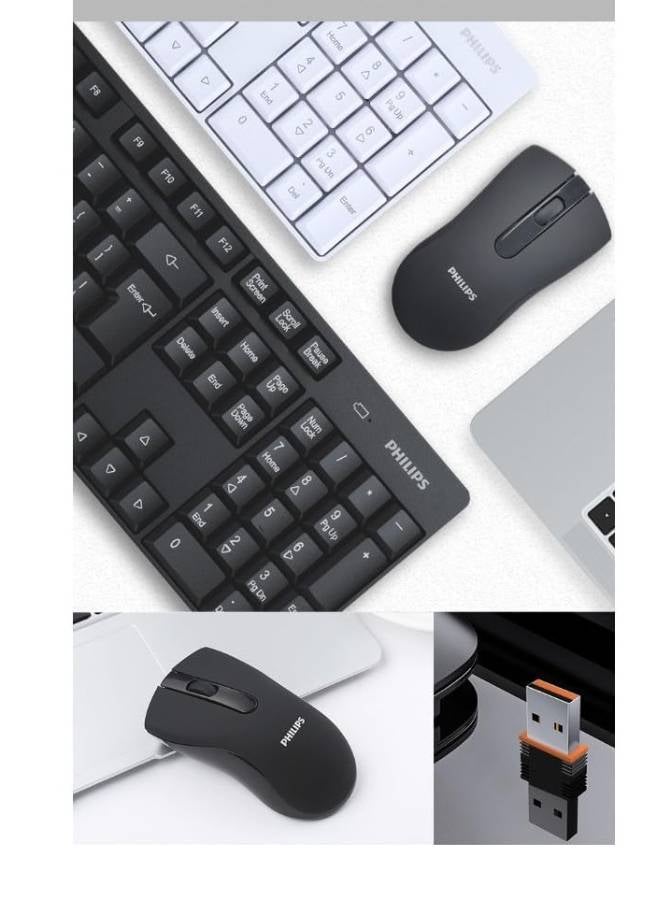 Philips C501 Wireless Combo , Office 2.4GHz Wireless Keyboard and Mouse (share a USB receiver) – 10m 2.4GHz connections – ( Arabic / English )104 Key – 1600DPI Optical Mouse – Plug & Play – (2 x AA Battery Included ) Black - Image 3