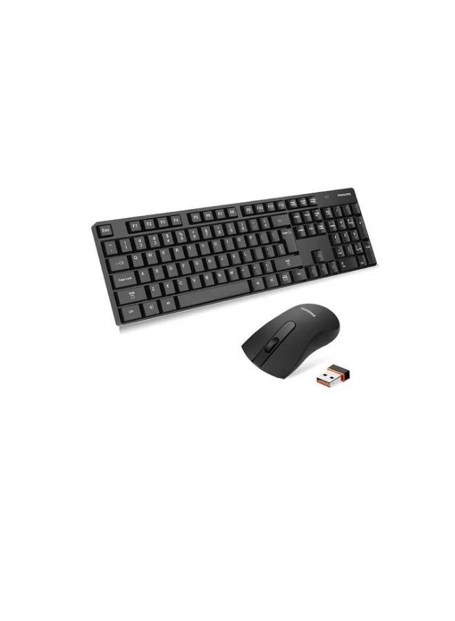 Philips Wireless Combo , Office 2.4GHz Wireless Keyboard and Mouse (share a USB receiver) – 10m 2.4GHz connections – ( Arabic / English )104 Key – 1000DPI Optical Mouse – Plug & Play – (2 x AA Rechargeable Battery Included ) - Black - Image 4
