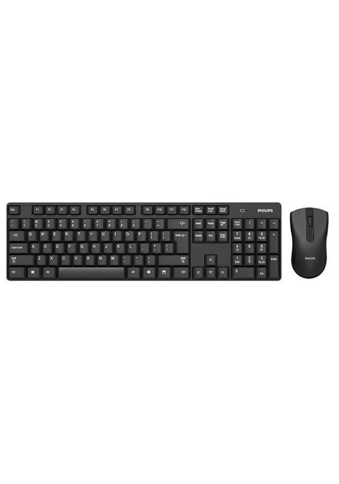 Philips Wireless Combo , Office 2.4GHz Wireless Keyboard and Mouse (share a USB receiver) – 10m 2.4GHz connections – ( Arabic / English )104 Key – 1000DPI Optical Mouse – Plug & Play – (2 x AA Rechargeable Battery Included ) - Black - Image 1